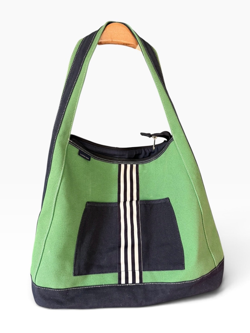 Lands’ End Green Navy Canvas Hobo Shoulder Tote Bag
